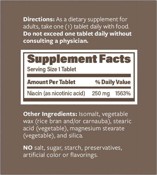 Endurance Products Plain Niacin - 250Mg Immediate Release Niacin With Flush (Vitamin B-3) - Nicotinic Acid 100 Tablets - Non-Gmo, Vegan, Gluten Free Company
