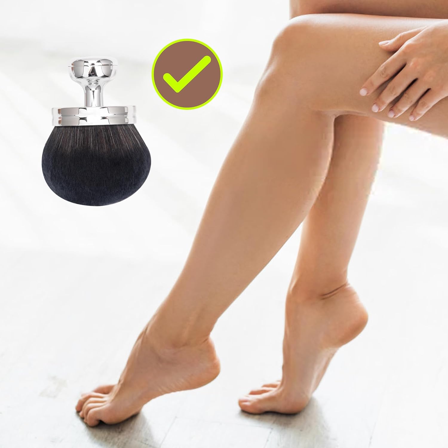 Blend & Blur Extra Large Body Makeup Brush For Self Tanner,Leg Makeup & Bronzer Self Tan Back Applicator, 3 Inch Wide Head Kabuki Brush For Application With Drawstring Bag (Silver)