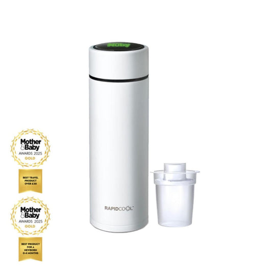 Nuby Rapidcool Portable Baby Bottle Maker - With Milk Powder Dispenser And Digital Lid - Ideal For Travel Bottles And Night Feeds - Stainless Steel