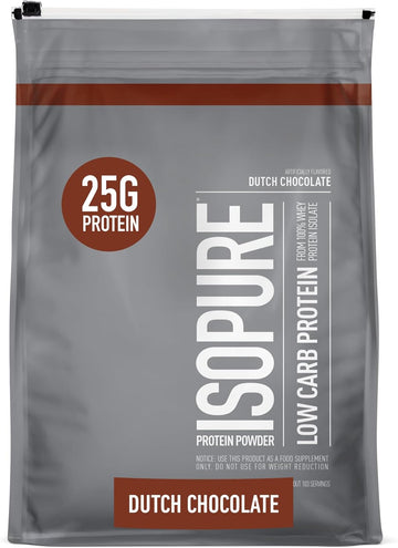 Isopure Low Carb 100% Pure Whey Isolate Protein Powder, Lactose Free, Gluten Free, With Vitamins, Dutch Chocolate, 25G Protein Per Serving, 7.5 Lbs, 103 Servings