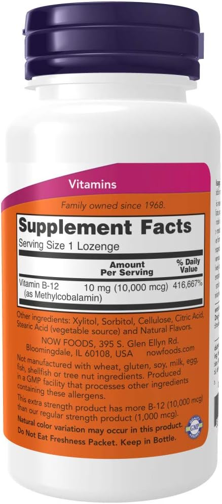 Now Supplements, Methyl B-12 (Methylcobalamin) 10,000 Mcg, Nervous System Health*, 60 Lozenges