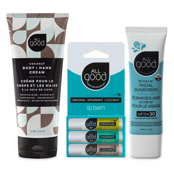 All Good Hand & Body Lotion, Spf 15 Lip Balm & Facial Sunscreen Bundle