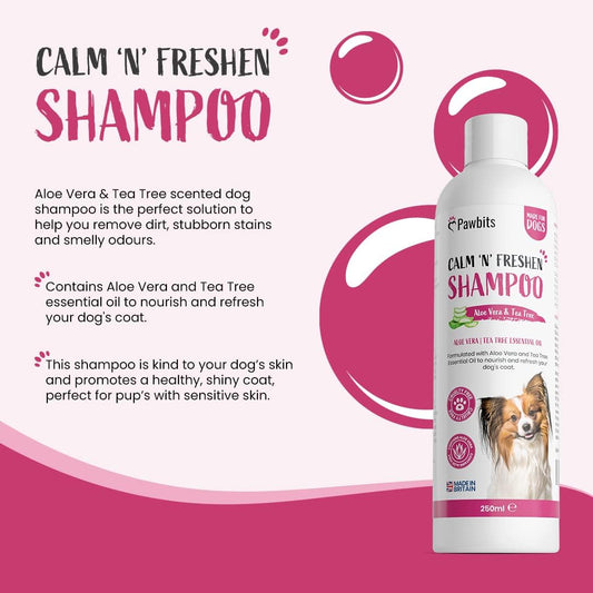 Calm & Freshen Dog Shampoo Calming Aloe And Tea Tree Fragranced Concentrated - Aloe Vera And Tea Tree Oil Formula To - Remove Dirt, Stubborn Stains And Odours 250MlAloeteatree-250
