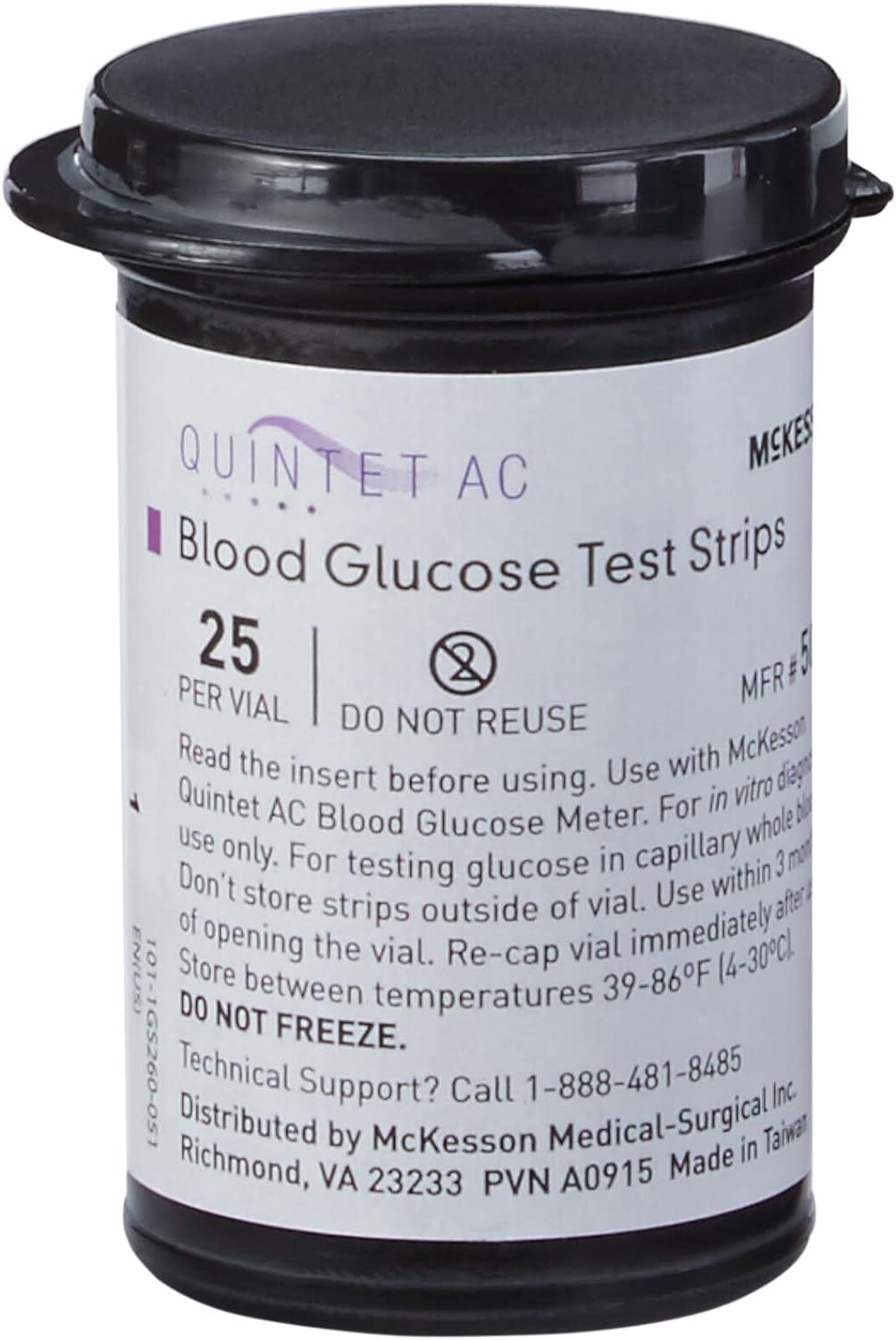 McKesson Quintet AC Blood Glucose Test Strips - Auto Coding, Noble Electrode Strips, for Self-Testing and Point-of-Care Testing of Whole Blood Glucose, 50 Strips, 1 Pack
