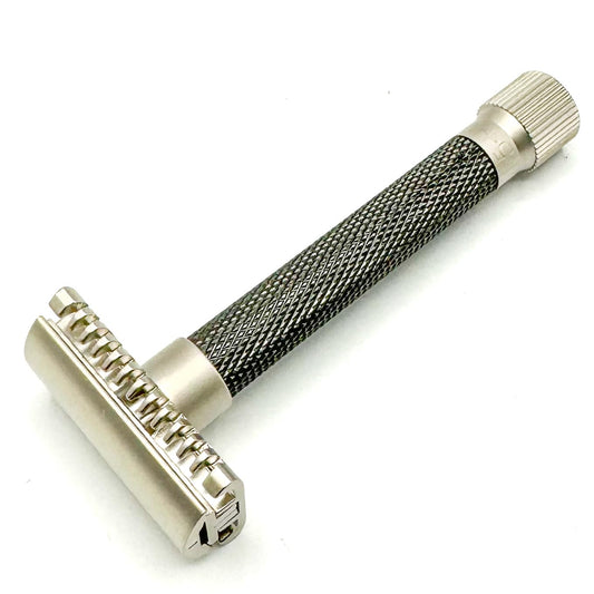 Parker The Variant Open Comb - Adjustable Double Edge Safety Razor, Customize Your Shave With A Turn Of The Dial From Mild To Aggressive - 5 Blades Included (Graphite Gray)
