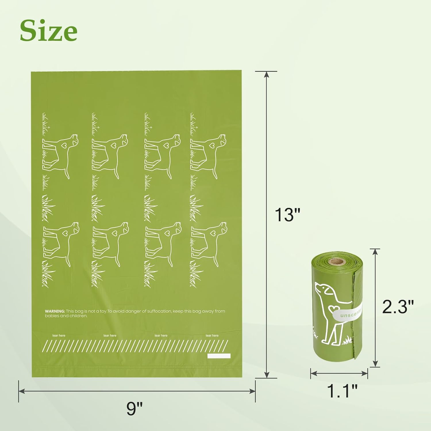 480 Count Unscented 13” X 9”Dog Poop Bags Rolls, Leakproof Strong & Sturdy Waste Bags For Doggie Cat Pet