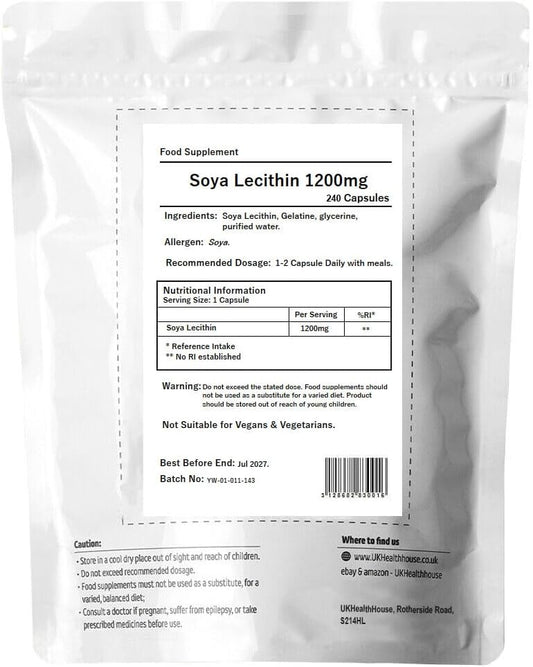 Ukhealthhouse Lecithin Softgel Capsules – 1200Mg X 240 Capsules – High Strength Omega 6 Gla Content – Great For New Mums & Feeding Newborns, Aids Metabolism & Women’S Health