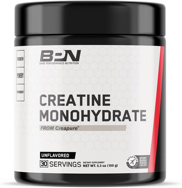 Bare Performance Nutrition, Bpn Pure Creatine Monohydrate By Creapure, Safe And Effective, Unflavored, 30 Servings (30 Servings)