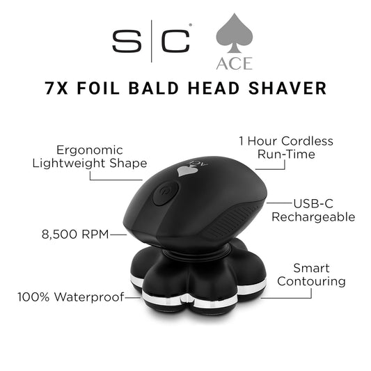 Stylecraft Ace 7X Rotary Bald Head Shaver – Cordless Electric Razor For Men, Ultra-Close Foil Shaver, Usb Rechargeable