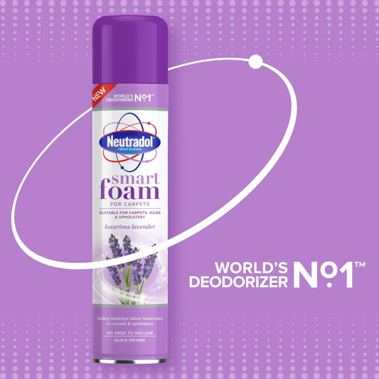 Neutradol Smart Foam Carpet & Fabric Deodoriser, Quick Dry, Odour Neutralising Foam, Luxurious Lavender, Multipack Of 6 X 300Ml