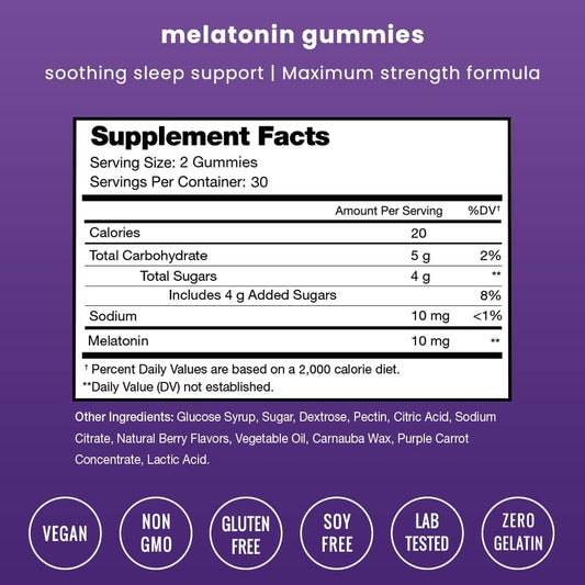 Melatonin Gummies For Adults | Extra Strength Sleep Aid Vitamins | 5Mg Or 10Mg Dose | Vegan Natural Strawberry Flavor Supplement For Better Sleep | Healthy Sleep Cycles | 60 Gummies