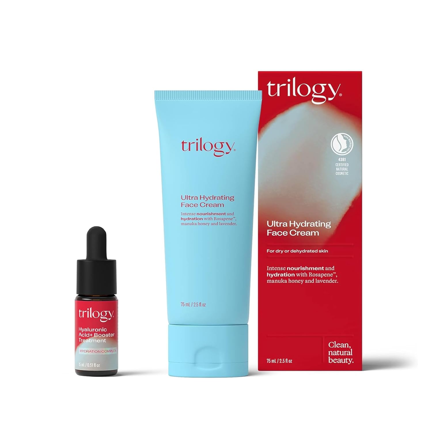 Trilogy Ultra Hydrating Face Cream (2.5 Fl Oz), Vitamin Hyaluronic Acid+ Booster Treatment (0.5 Fl Oz), Bundle : Beauty & Personal Care
