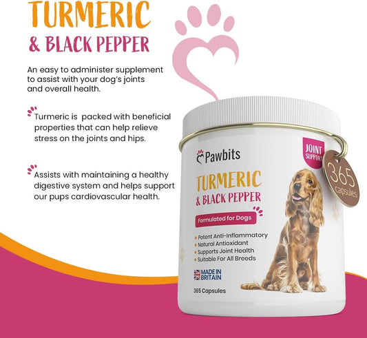 365 Turmeric For Dogs With Active Bioperine Black Pepper | Natural Premium Turmeric Curcumin Capsules Suitable For Cats, Horses & Pets Powerful Antioxidant Supplement For Hip & Joints