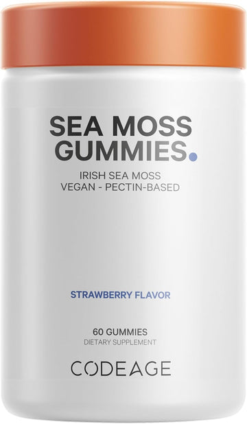 Codeage Irish Sea Moss Gummies Supplement - 300Mg Irish Sea Moss Extract Equivalent To 3,000Mg Of Raw Powder - Delicious Strawberry Flavor - Vegan, Non-Gmo, Gluten-Free - 60 Gummies