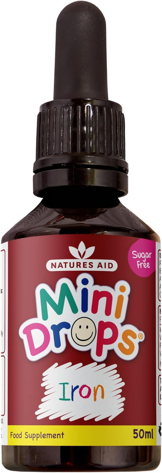 Natures Aid Mini Drops Iron For Kids 50Ml – Supports Cognitive Development & Energy – Gluten & Sugar Free Vegan Non-Gmo – Natural Supplement For Babies & Children Age 0-5 Years Old - Dropper Included
