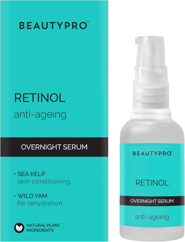 Beautypro Retinol Face Serum Overnight Face Moisturiser & Antioxidant Rejuvenate Anti-Ageing Firming Skin Blemishes Reduces Inflammation Natural Vegan Skincare Multi Award Winning Brand 30Ml