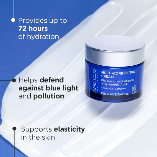 Andalou Naturals Deep Hydration Face Moisturizer, Multi-Correcting Cream, Day & Night Moisturizer For Face With Hyaluronic Acid & Vegan Collagen For Softer & More Supple Skin, 1.7 Fl Oz