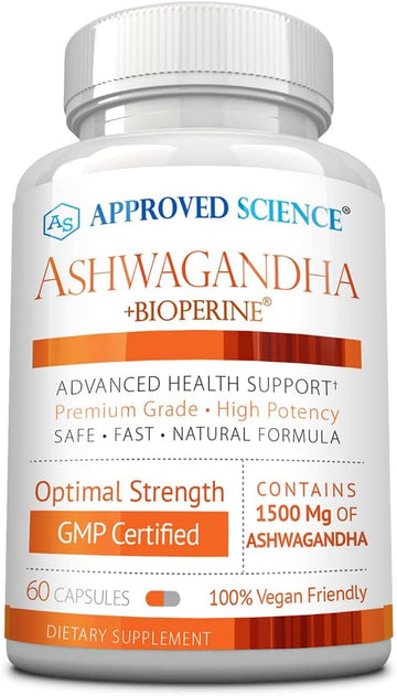 Approved Science Ashwagandha 1500Mg With Bioperine And Ginger - Mood And Energy Support - 60 Vegan Friendly Capsules - 1 Month Supply