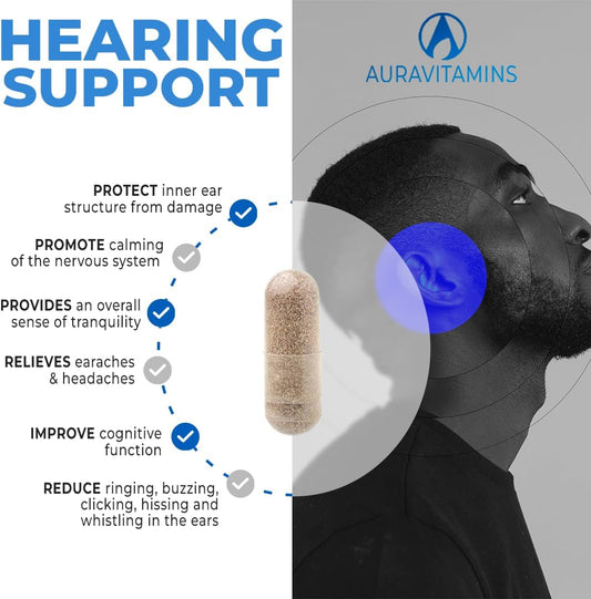 Aura Vitamins Ring Off Tinnitus Relief: Natural Solutions For Quieting Ear Ringing & Restoring Inner Peace - Hearing Health Support With Effective Remedies & Tips  60Ct. (1)