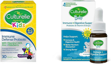 Culturelle Immune Defense Probiotic With Vitamin C, Vitamin D And Zinc + Elderberry & Baby Immune & Digestive Support Probiotic + Vitamin D Drops, Helps Support Immune