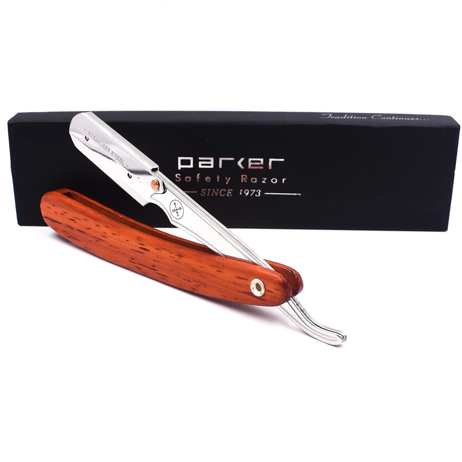 Parker Srrw Professional Shavette Razor - Rosewood Handle, Stainless Steel Arm & Clip Lock System For Secure Blade Fit, 5 Blades Included : Beauty & Personal Care