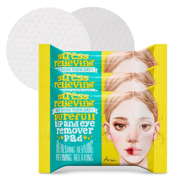 Ariul A Mild&Quick Lip & Eye Make Up Remover Pads For Waterproof Makeup, Double-Sided Pads, Stress Relieving Purefull Remover Pads 90 Counts (Pack Of 3)