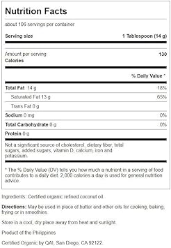 Swanson 100% Certified Organic Flavor Free Coconut Oil Cooking Baking Frying Beauty Efas Mcts 3 Lbs 6 Ounces (1.53 Kg) Solid Oil (4 Pack)
