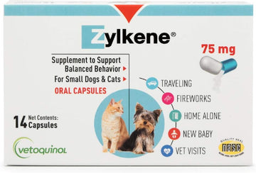 Vetoquinol Zylkene Calming Support Supplement For Small Dogs And Cats, Helps Promote Relaxation And Reduce External Stress Factors, Daily Behavioral Support And Anxiety Relief For Dogs And Cats, 75Mg