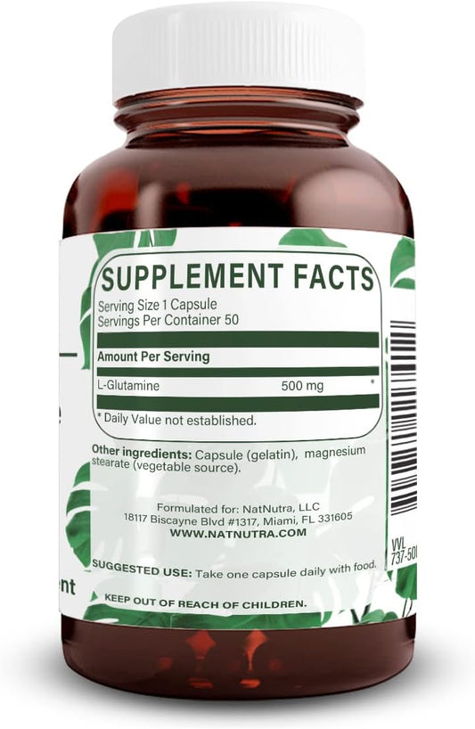 Natural Nutra L Glutamine, Helps To Promote Optimal Brain Functioning, Muscle Health And Boost Memory And Focus, 500 Mg 50 Capsules