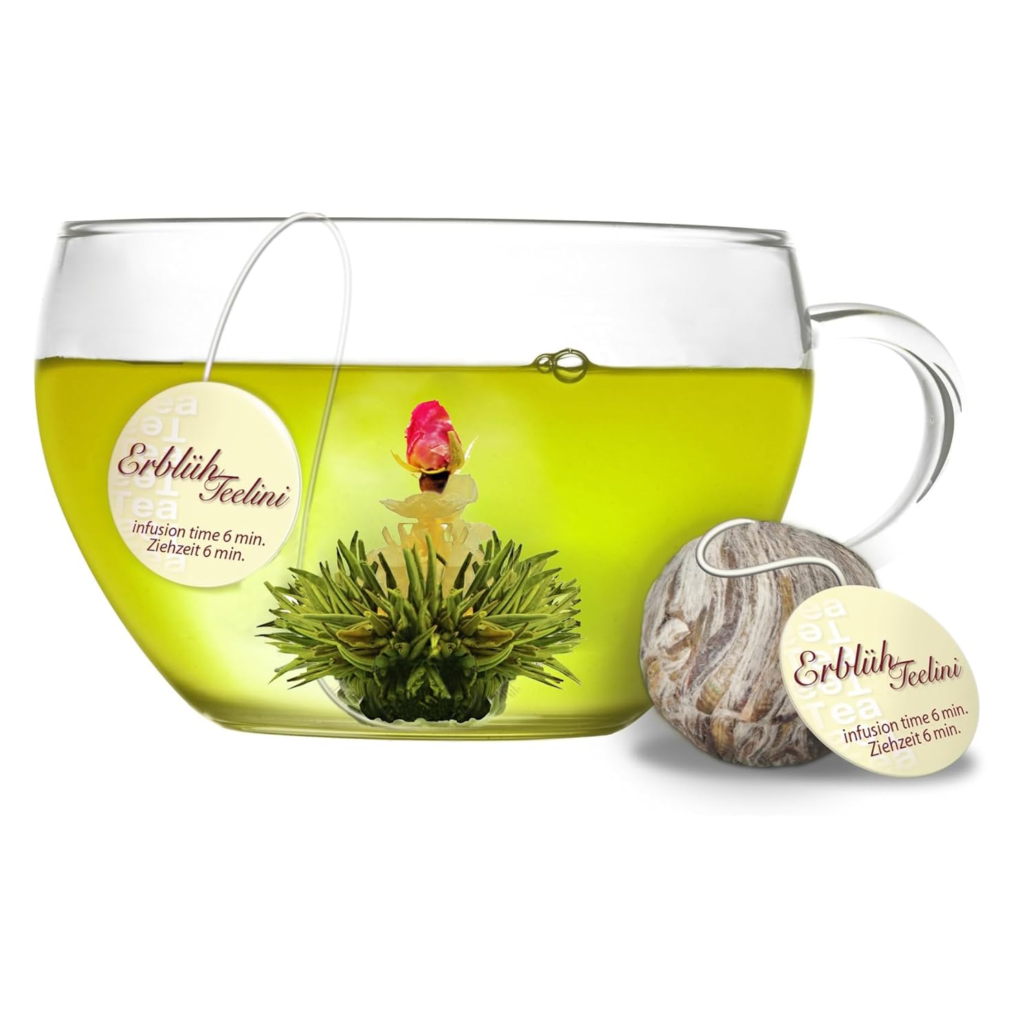 Creano Tea Flowers In Cup Size - Gift Set In Wooden Tea Box - 12 Blooming Tea Green Tea In 4 Varieties - Gift For Women, Mother, Tea Lovers