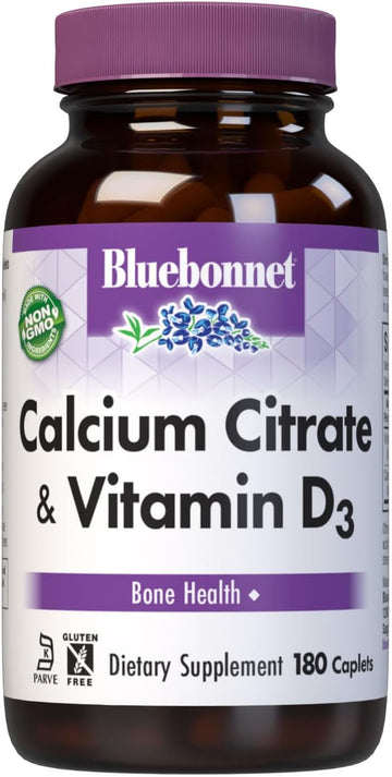 Bluebonnet Calcium Citrate Plus Vitamin D3 Caplets, 180 Count