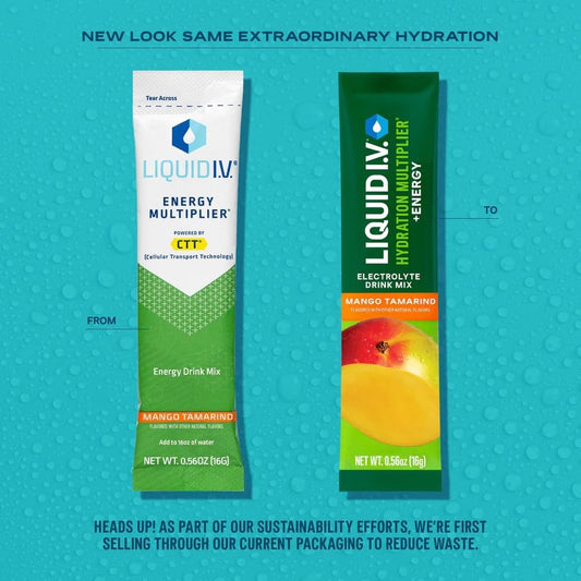 Liquid I.V.® Hydration Multiplier +Energy - Mango Tamarind | Electrolyte Powder Drink Mix | 3 Pack (42 Servings)