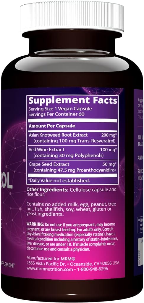 Mrm Nutrition Resveratrol | 100Mg Natural Trans-Resveratrol | Antioxidant | Gluten-Free + Vegan | 60 Servings : Health & Household
