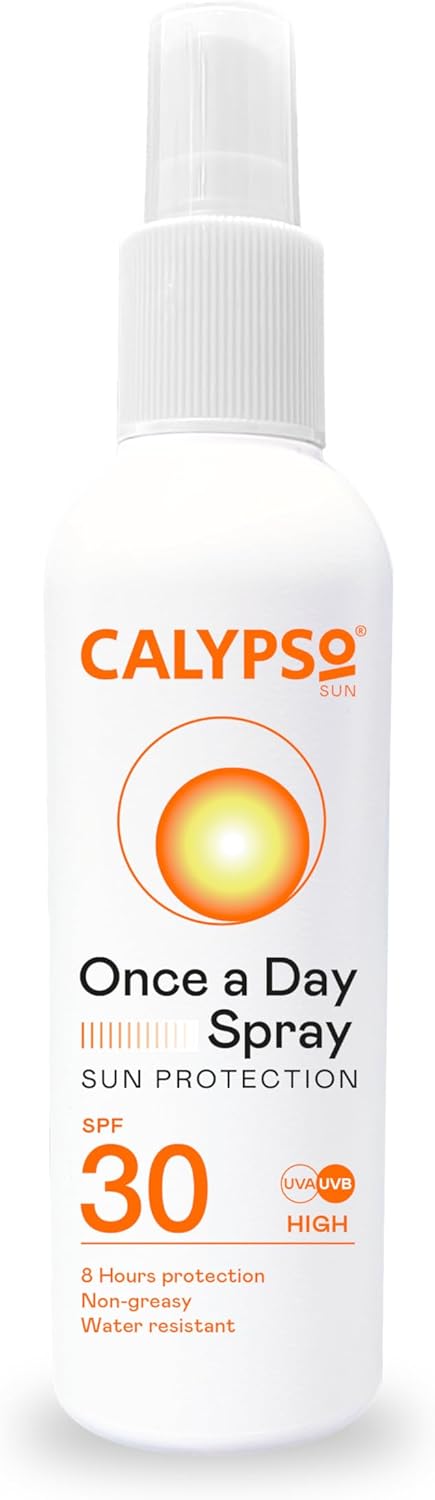 Calypso Once A Day Sun Protection Spray Spf30 | 8 Hours Sun Protection | Non Greasy | Water Resistant | 200Ml, Transparent,Package May Vary (Pack Of 2)