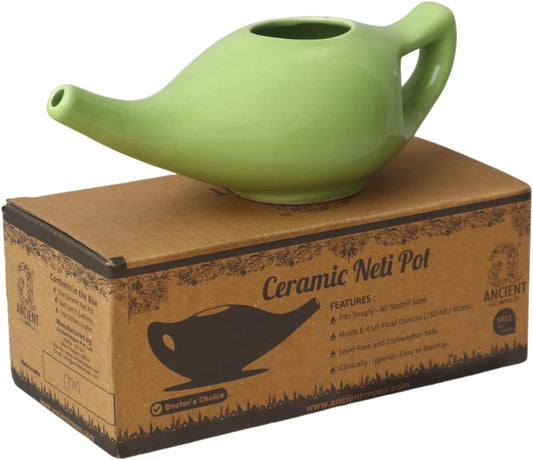 Ceramic Neti Pot 250 Ml Capacity (Green) With 5 Sachets Neti Salt, A Natural Remedy For Sinus Pressure Relief