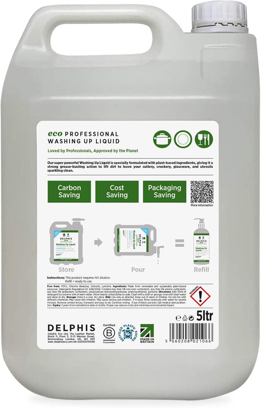 Delphis Eco Eco Washing Up Liquid 5L Concentrate Refill | Natural, Eco Friendly | Bulk Buy Refill