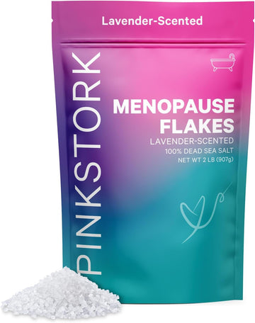 Pink Stork Menopause Flakes: Relaxing Lavender Scented Bath Salts For Women, Pure Magnesium From The Dead Sea, Supports Hormone Balance, Women-Owned, 2 Lbs