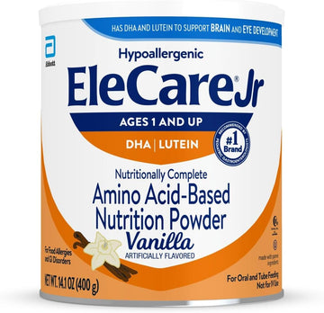 Elecare Jr Vanilla, Dha & Lutein Amino Acid-Based Nutrition Powder, Complete Nutrition For Ages 1 And Older, 14.1-Oz Can