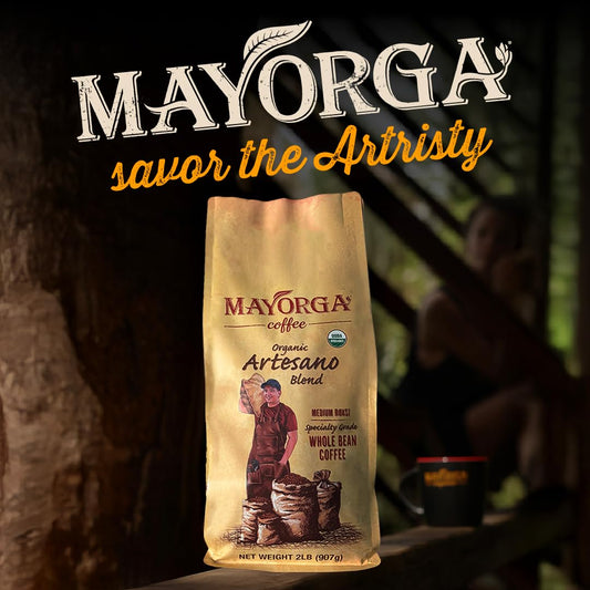 Mayorga Organic Coffee 2Lb Artesano Blend - Medium Roast Whole Bean Coffee Speciality Grade, 100% Arabica, Slow Roasted, Chocolate And Nutty Flavor With Low Acidity - Usda Organic, Non-Gmo, Kosher