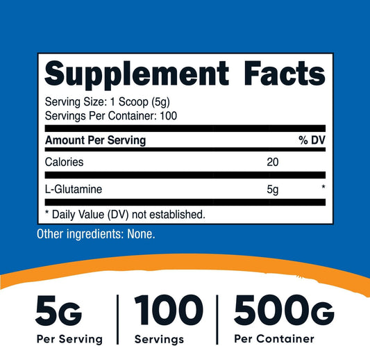 Nutricost L-Glutamine Powder (500 Grams) Unflavored - Gluten Free & Non-Gmo, 100 Servings