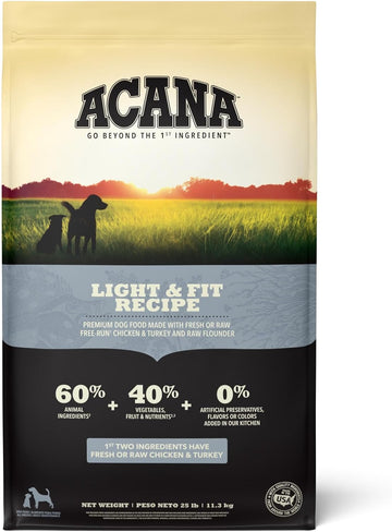 Acana Adult Dry Dog Food, Light & Fit Recipe, Grain Free Dog Food, 25Lb