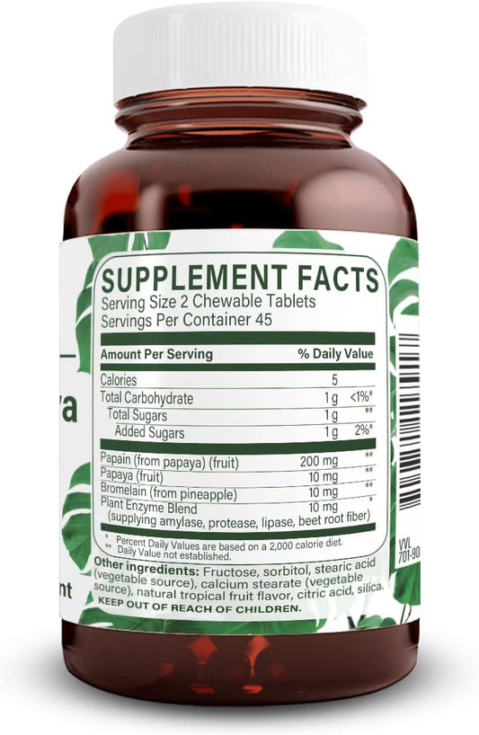 Natural Nutra Papaya Chewable Enzymes For Digestion And Body Cleanse - Supports Digestive Health, Ease Gastrointestinal Discomfort - Nutrient Absorption And Reduces Bloating - 90 Vegan Tablets