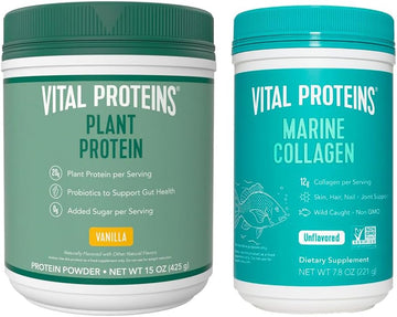 Vital Proteins Marine Collagen Peptides Powder 7.8 Oz Unflavored + 15 Oz Vanilla Plant Protein Powder
