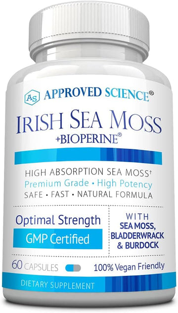 Approved Science Wild-Crafted Irish Sea Moss - Bladderwrack, Burdock - Immune, Heart, Thyroid, Gut Health, Anti-Aging Support - 180 Capsules