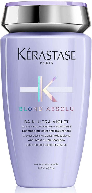 Kérastase Blond Absolu, Anti-Brass Purple Shampoo, Toning, For Cool Blondes And Grey Hair, With Hyaluronic Acid And Edelweiss Flower, Bain Ultra Violet, 250 Ml