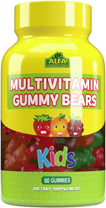 Alfa Vitamins Multivitamin Gummy Bears For Kids With 13 Essential Nutrients Including Vitamin C For Immune Support, Vitamin D3 For Bone-Teeth Health, And Vitamin B12-60 Count