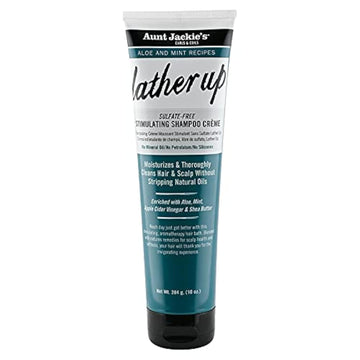 Aunt Jackie'S Aloe & Mint Recipes Lather Up Stimulating Hair Moisturizing Shampoo Creme, Sulfate Free For All Hair Types And Textures, Green, 10 Oz