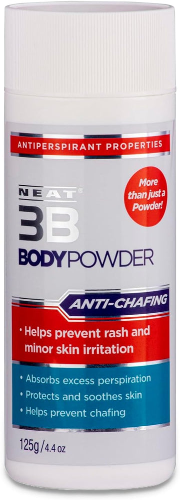 Neat 3B Anti Chafing Body Powder - Medicated Antiperspirant Talcum Powder For Women And Men - Soothing Talc To Prevent Sweat Rash, 125 G