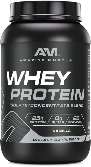 Amazing Muscle 100% Whey Protein Powder *Advanced Formula With Whey Protein Isolate As A Primary Ingredient Along With Ultra Filtered Whey Protein Concentrate (Vanilla, 2 Lb)