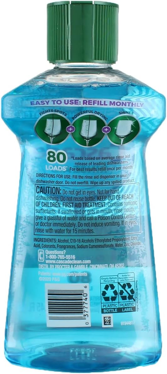 Cascade Rinse Aid Platinum, Dishwasher Rinse Agent, Regular Scent, 8.45 Ounce, (Pack Of 3)